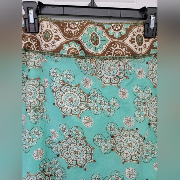 New York And Company Turquoise Brown A Line Boho Lined Skirt Sequins Size 6 - Picture 3 of 10